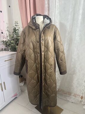 TODD SNYDER Insulated Quilted Long Coat with Hood - Olive Brown NWOT BIN#20